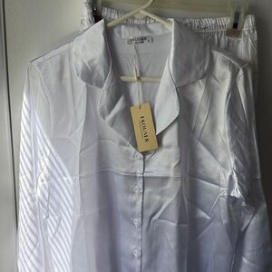 White Satin Pajama Set by Fovlier